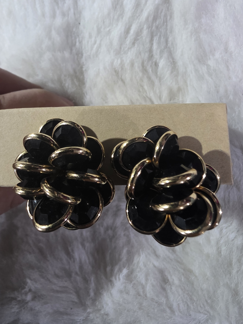 Swarovski Black and Gold Floral Cluster Clip-On Earrings - Women Jewelry.